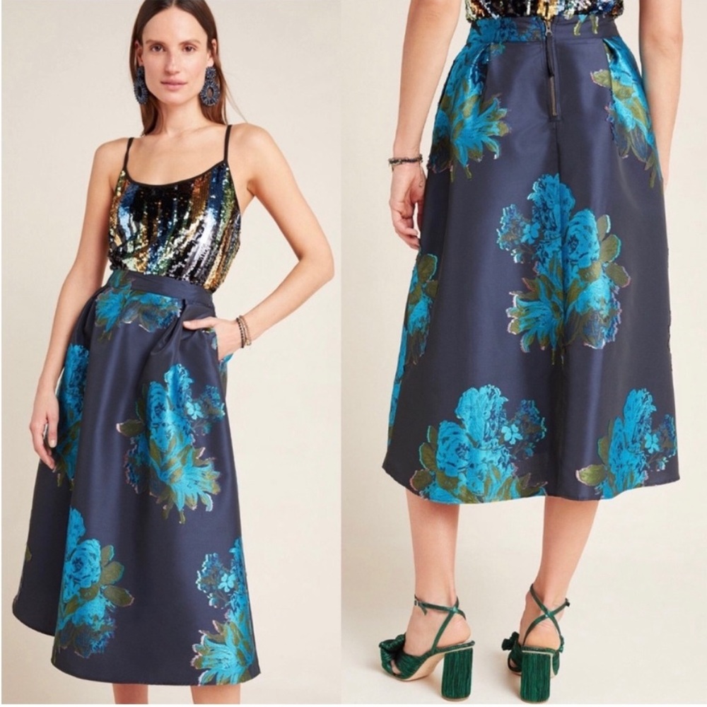 Anthropologie Maeve Floral Ronette Jacquard Midi Skirt NWOT (never worn) Size 4
